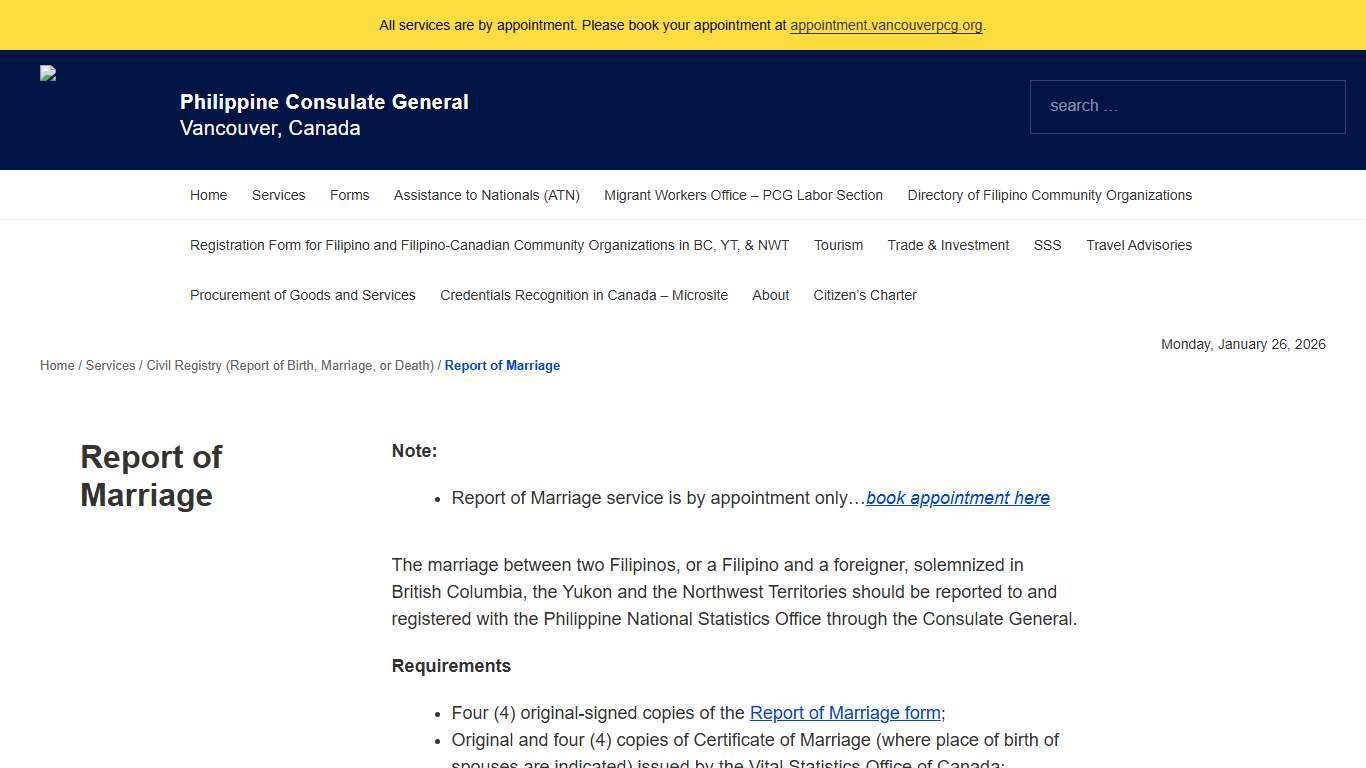 Report of Marriage - Vancouver Philippines Consulate General