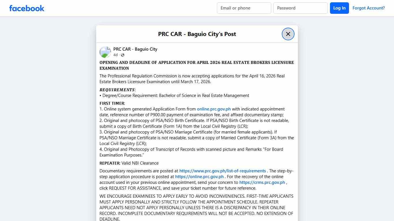 𝐎𝐏𝐄𝐍𝐈𝐍𝐆 𝐀𝐍𝐃 𝐃𝐄𝐀𝐃𝐋𝐈𝐍𝐄 𝐎𝐅... - PRC CAR - Baguio City Facebook